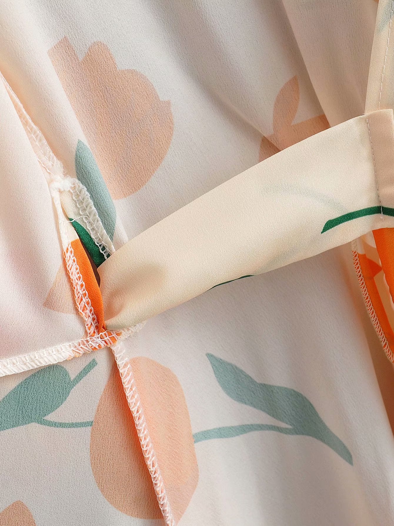 Cream and Orange Tulips Wrap Ruffle Dress