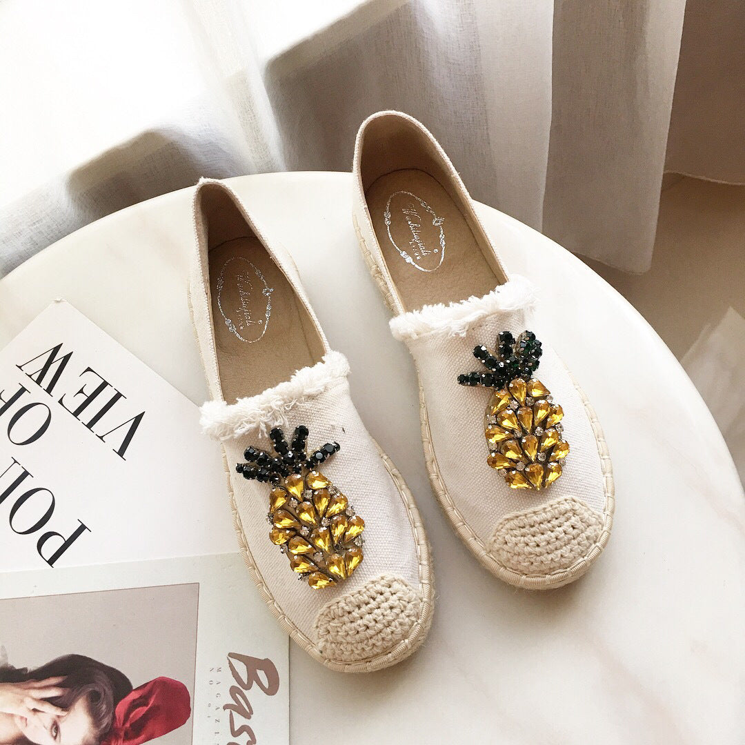 Pineapple Rhinestone Espadrille Flats