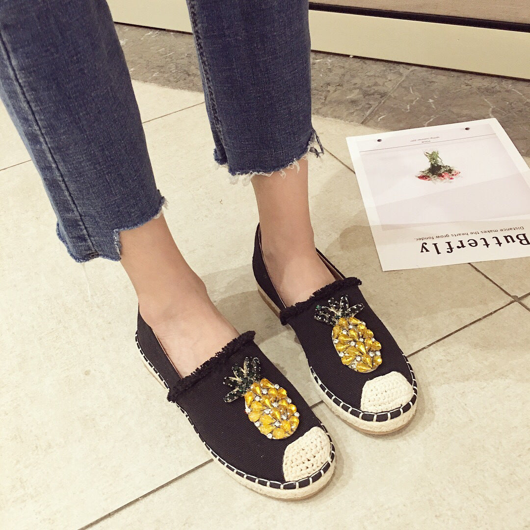 Pineapple Rhinestone Espadrille Flats