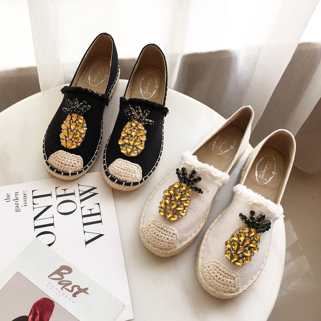 Pineapple Rhinestone Espadrille Flats