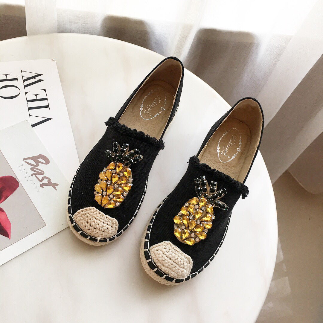 Pineapple Rhinestone Espadrille Flats