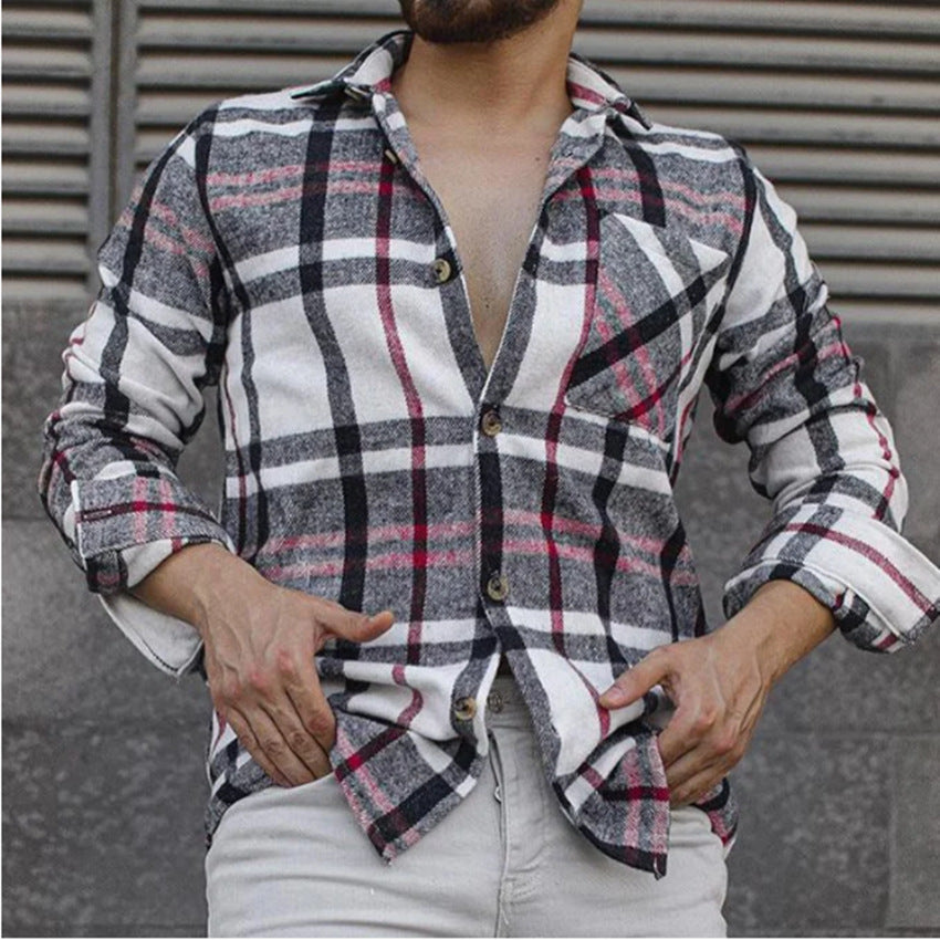 Men's Plaid Long Sleeve Button Down Slim Fit Shirt