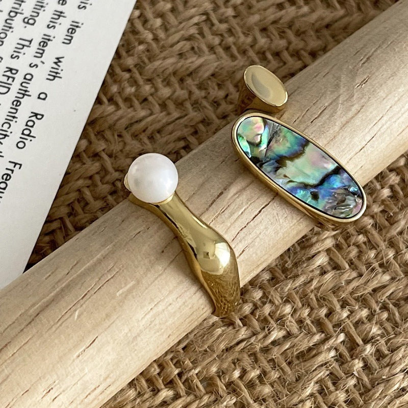 Abalone Shell Adjustable Ring/ Pearl Adjustable Ring