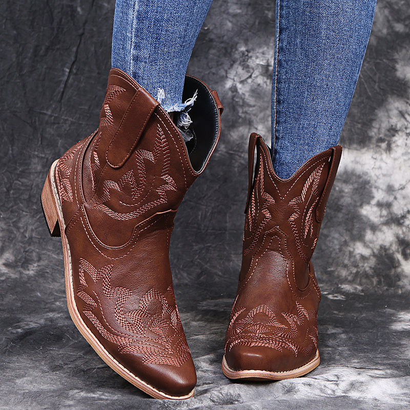 Western Stitched Cowgirl Ankle Boot