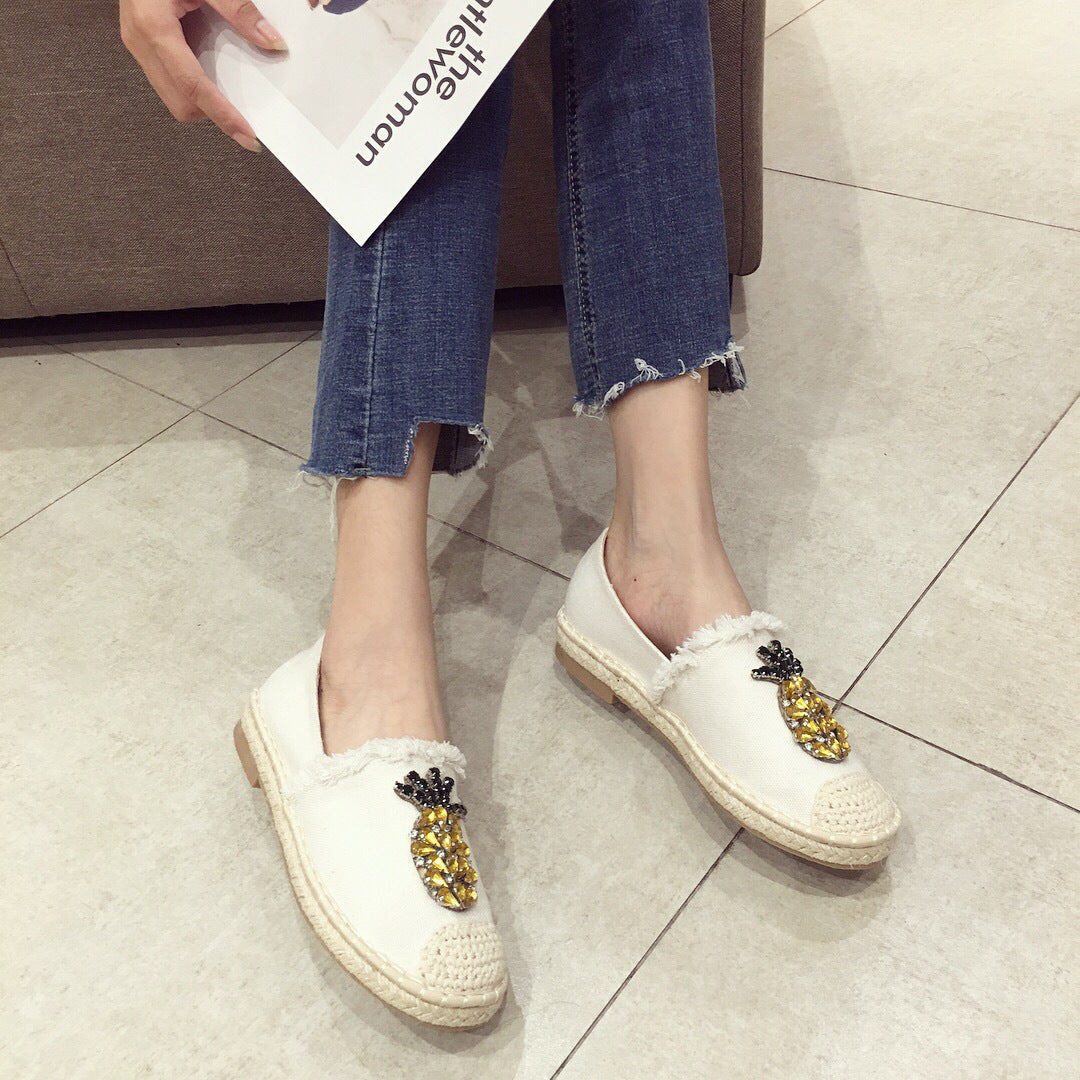 Pineapple Rhinestone Espadrille Flats