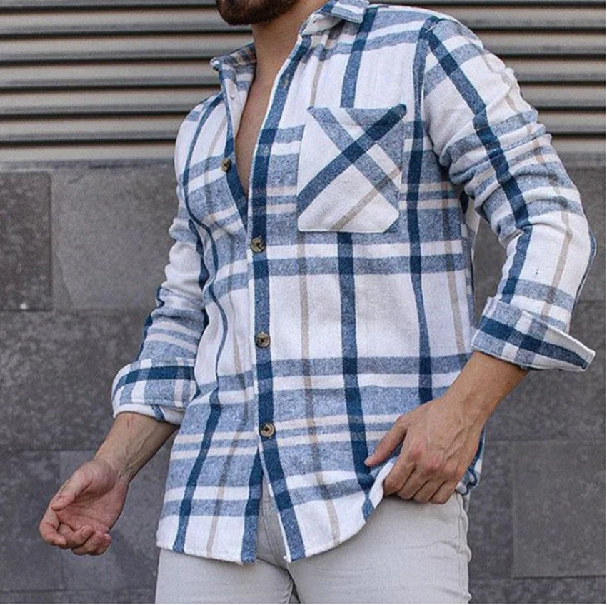 Men's Plaid Long Sleeve Button Down Slim Fit Shirt