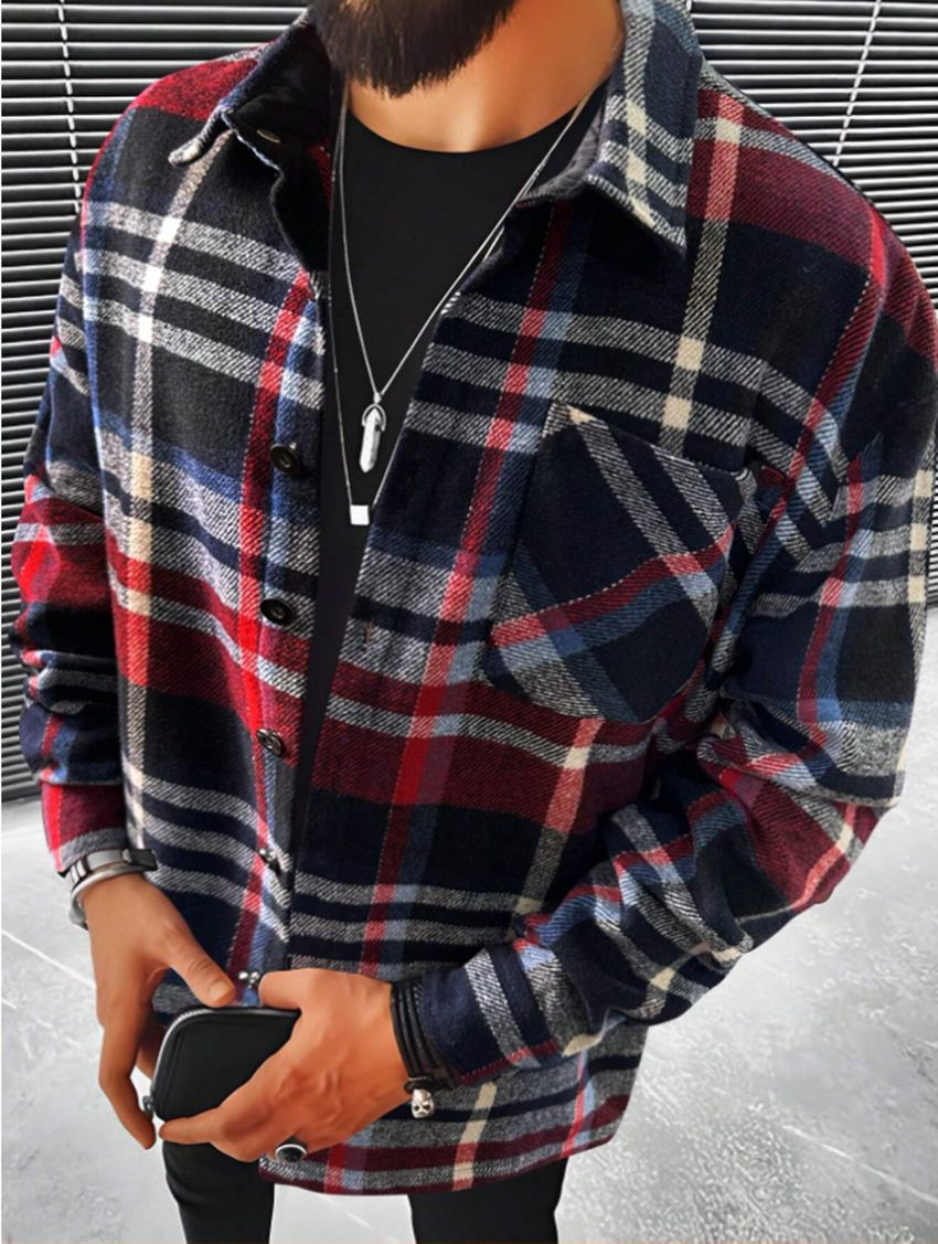 Men's Plaid Long Sleeve Button Down Slim Fit Shirt