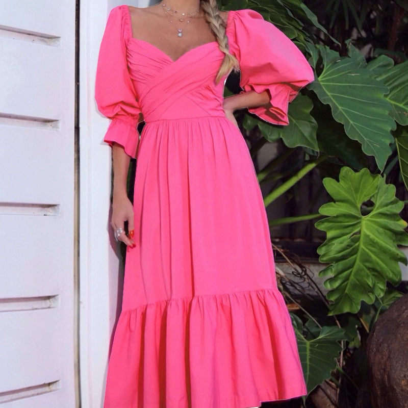 Ruched Puff Sleeve Dress