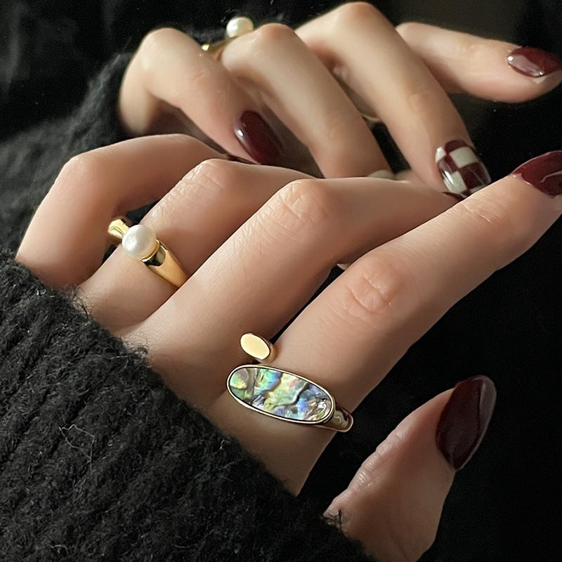 Abalone Shell Adjustable Ring/ Pearl Adjustable Ring