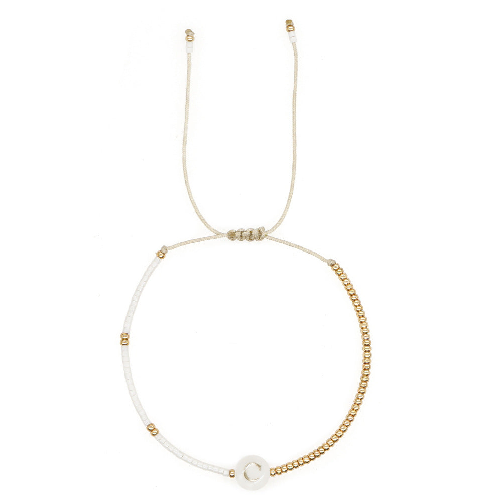 Initial Shell Bracelet with Adjustable Tassels