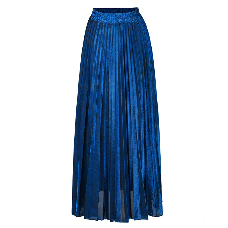 Accordion Pleated Metallic Maxi Skirt