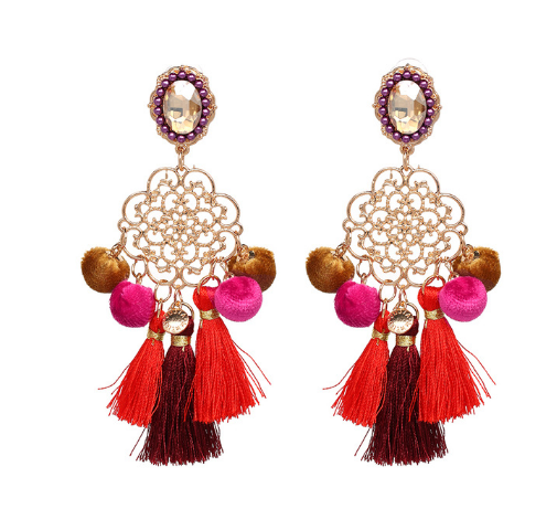 Jeweled Tassel Dangle Earrings