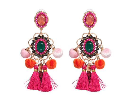 Jeweled Tassel Dangle Earrings