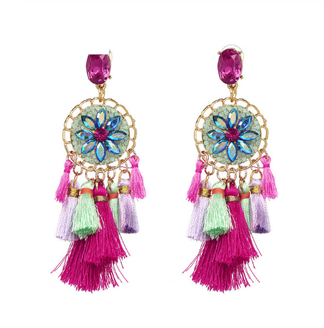 Jeweled Tassel Dangle Earrings