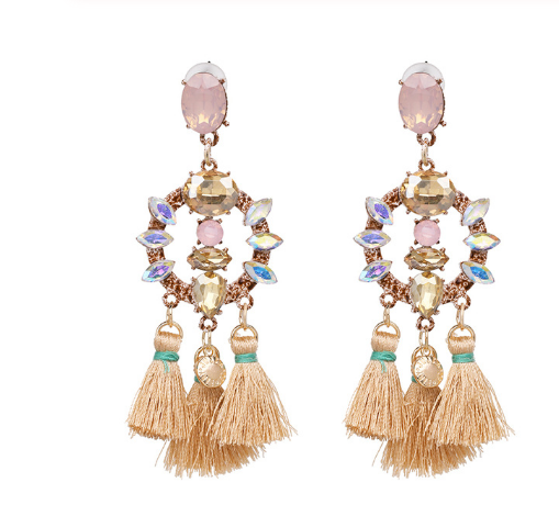 Jeweled Tassel Dangle Earrings