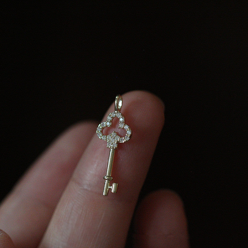 Antique Small Diamond Key Pendant Necklace
