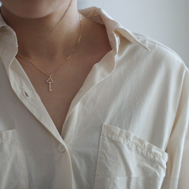 Antique Small Diamond Key Pendant Necklace