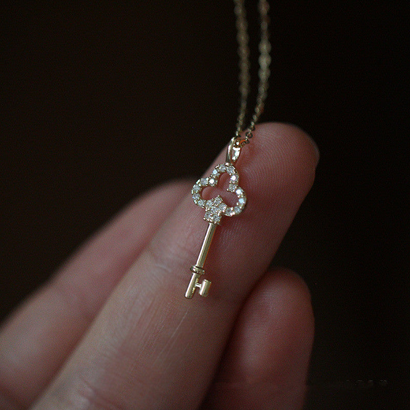 Antique Small Diamond Key Pendant Necklace