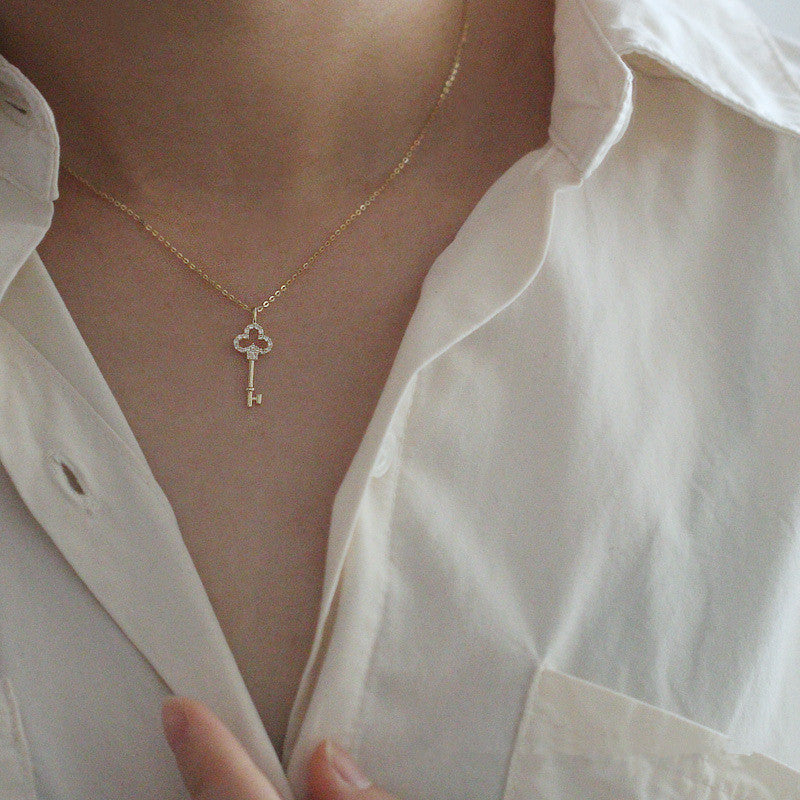 Antique Small Diamond Key Pendant Necklace