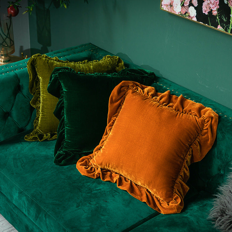 Velvet Ruffle Decorative Throw Pillow
