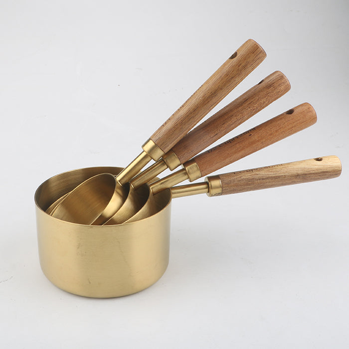 Stainless Steel & Wood Measuring Cups & Spoons in ML & Cup Measurements