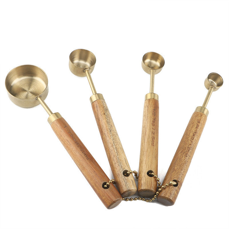 Stainless Steel & Wood Measuring Cups & Spoons in ML & Cup Measurements