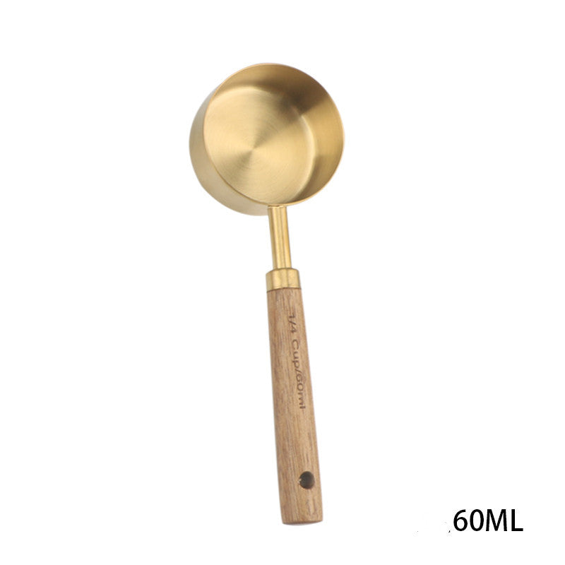 Stainless Steel & Wood Measuring Cups & Spoons in ML & Cup Measurements