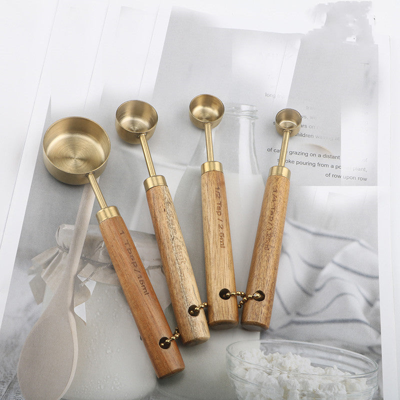 Stainless Steel & Wood Measuring Cups & Spoons in ML & Cup Measurements