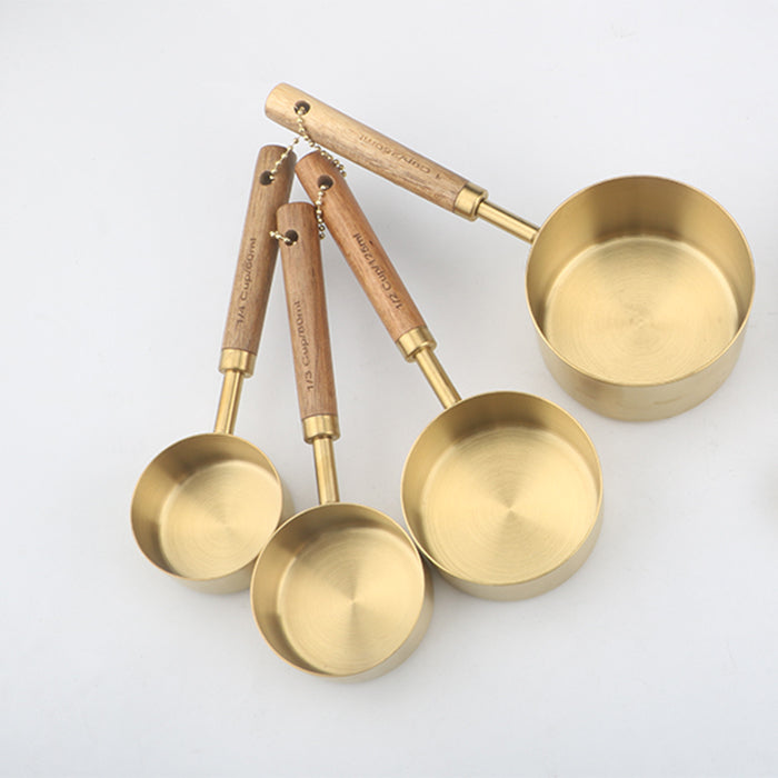 Stainless Steel & Wood Measuring Cups & Spoons in ML & Cup Measurements