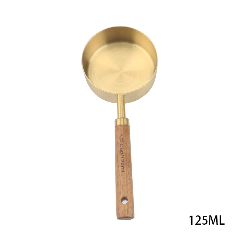 Stainless Steel & Wood Measuring Cups & Spoons in ML & Cup Measurements