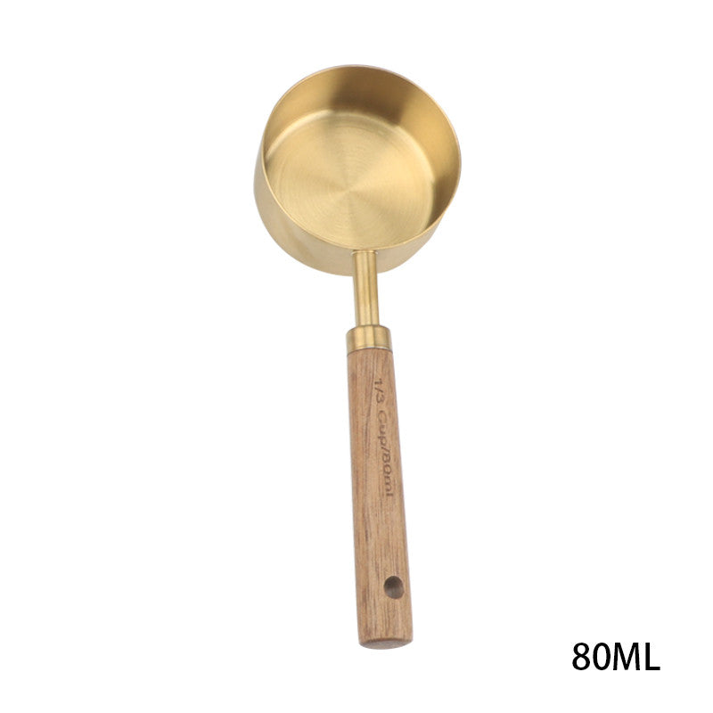 Stainless Steel & Wood Measuring Cups & Spoons in ML & Cup Measurements