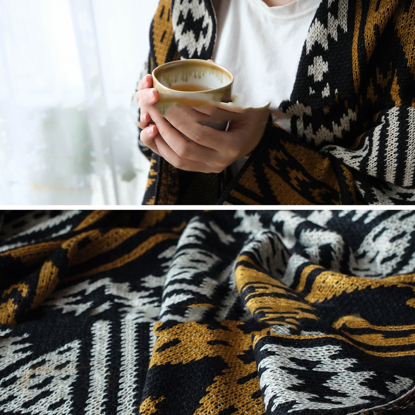 Bohemian Khaki Blanket, Bohemian Pumpkin and Peppercorn Blanket