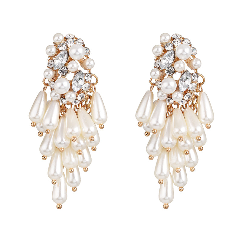 Chandelier Tassel Pearl and Rhinestone Encrusted Statement Earrings
