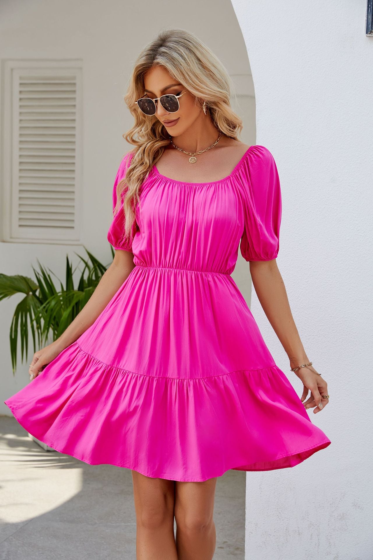 Square Neck Puff Sleeve Dress