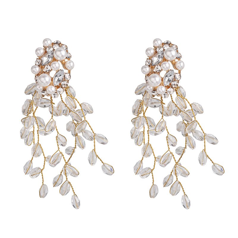 Chandelier Tassel Pearl and Rhinestone Encrusted Statement Earrings