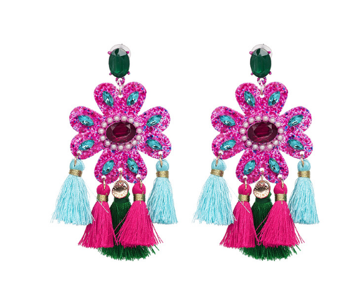 Jeweled Tassel Dangle Earrings