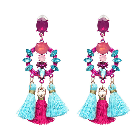 Jeweled Tassel Dangle Earrings