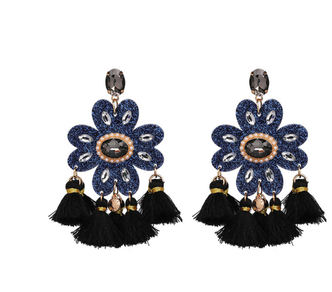 Jeweled Tassel Dangle Earrings