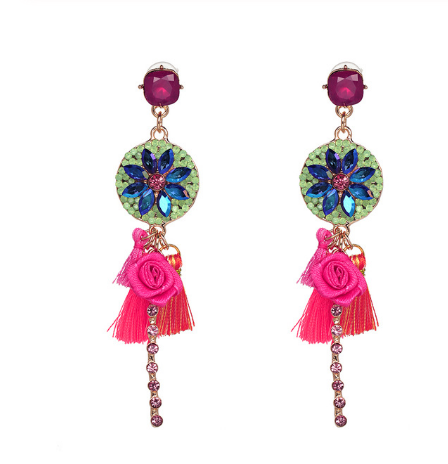Jeweled Tassel Dangle Earrings