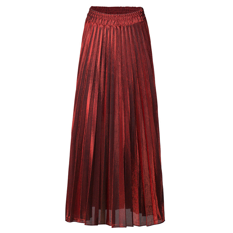 Accordion Pleated Metallic Maxi Skirt