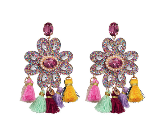 Jeweled Tassel Dangle Earrings