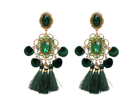 Jeweled Tassel Dangle Earrings