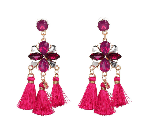 Jeweled Tassel Dangle Earrings