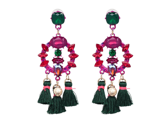 Jeweled Tassel Dangle Earrings