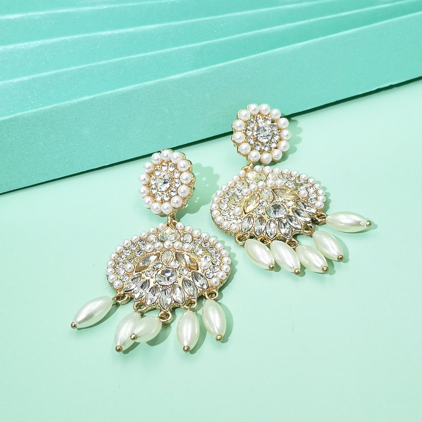 Chandelier Tassel Pearl and Rhinestone Encrusted Statement Earrings
