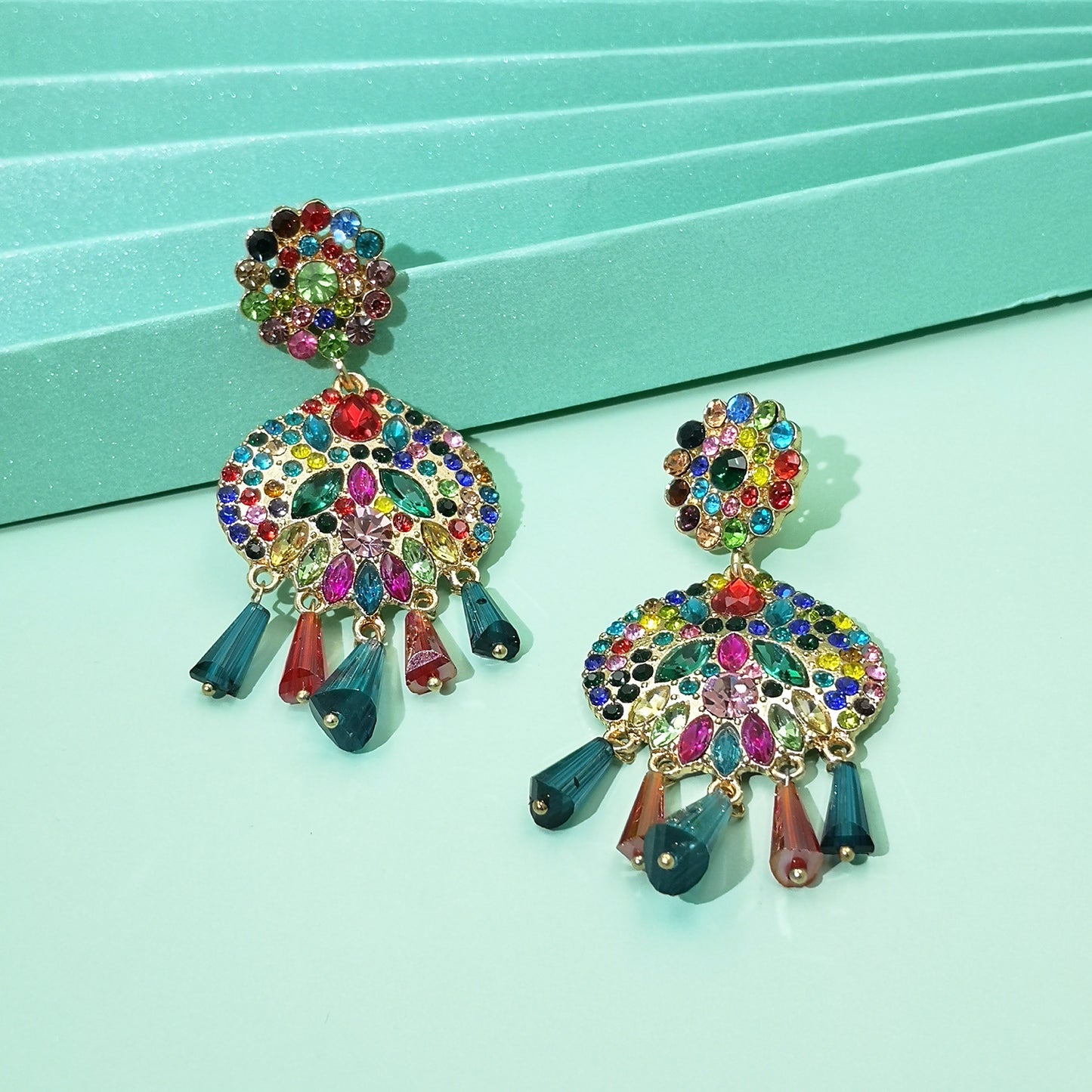 Chandelier Tassel Pearl and Rhinestone Encrusted Statement Earrings