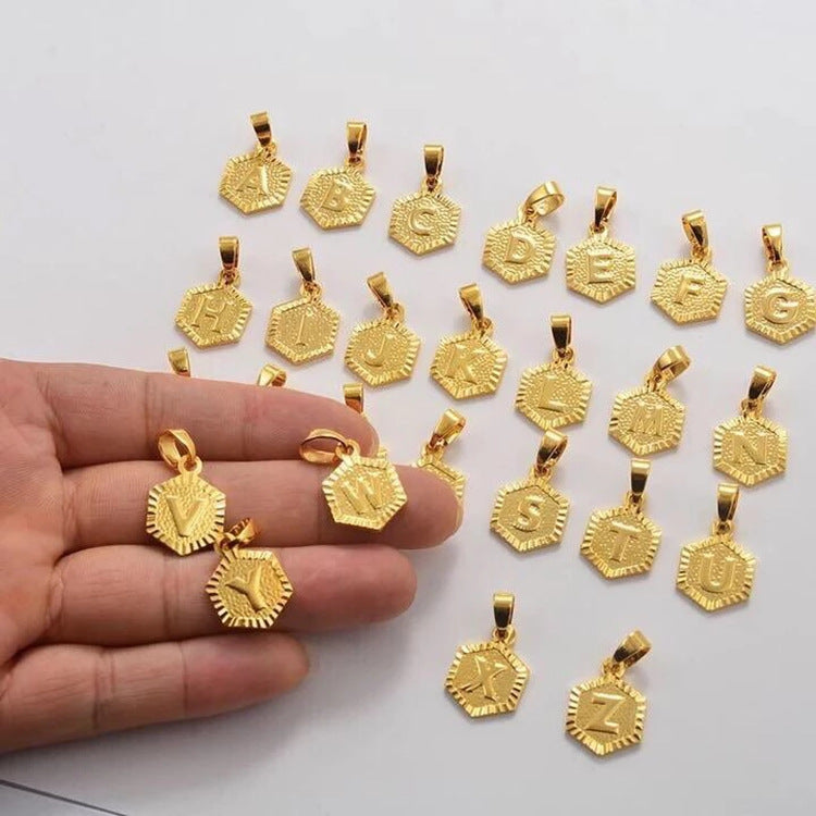 Gold Hexagon Initial Necklace