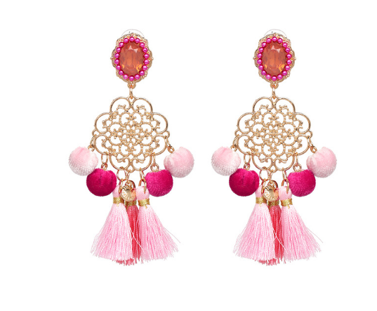 Jeweled Tassel Dangle Earrings