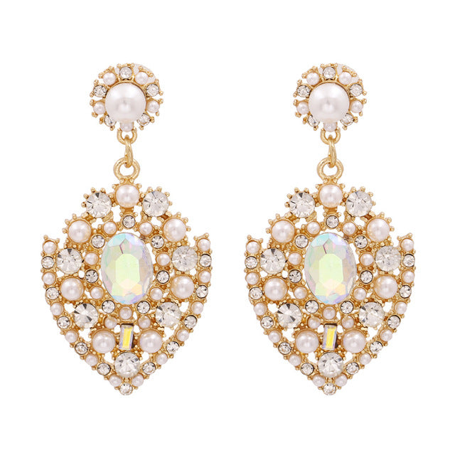 Chandelier Tassel Pearl and Rhinestone Encrusted Statement Earrings