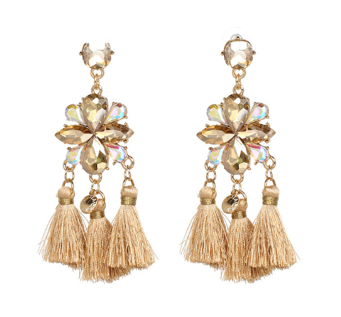 Jeweled Tassel Dangle Earrings
